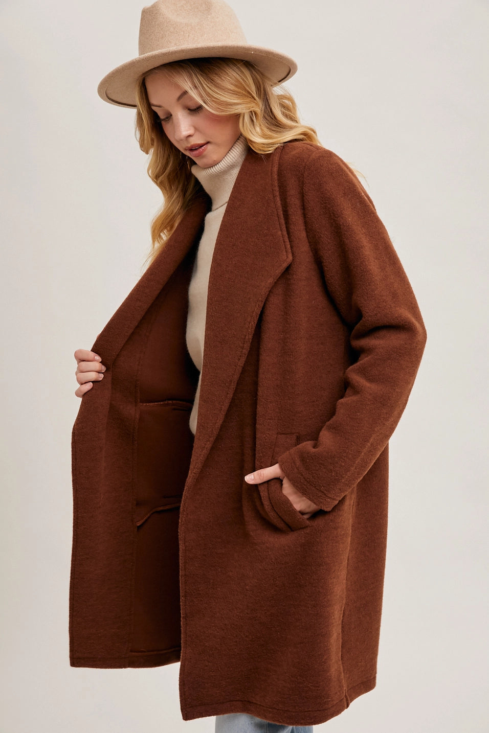 Open Front Knit Coat-Jacket | Chestnut
