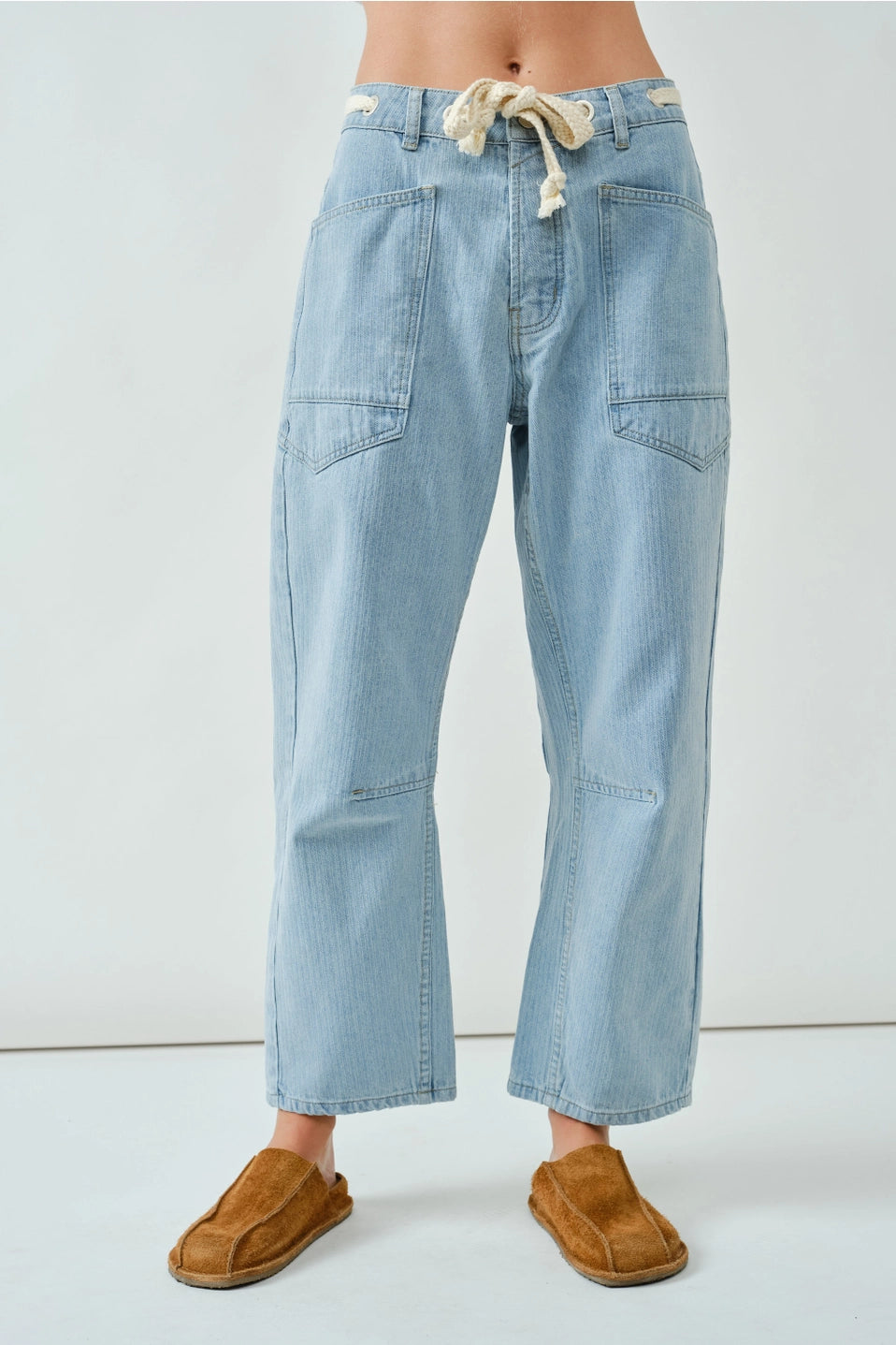 Barrel Denim Drawstring Pants | LIGHT JACQUARD