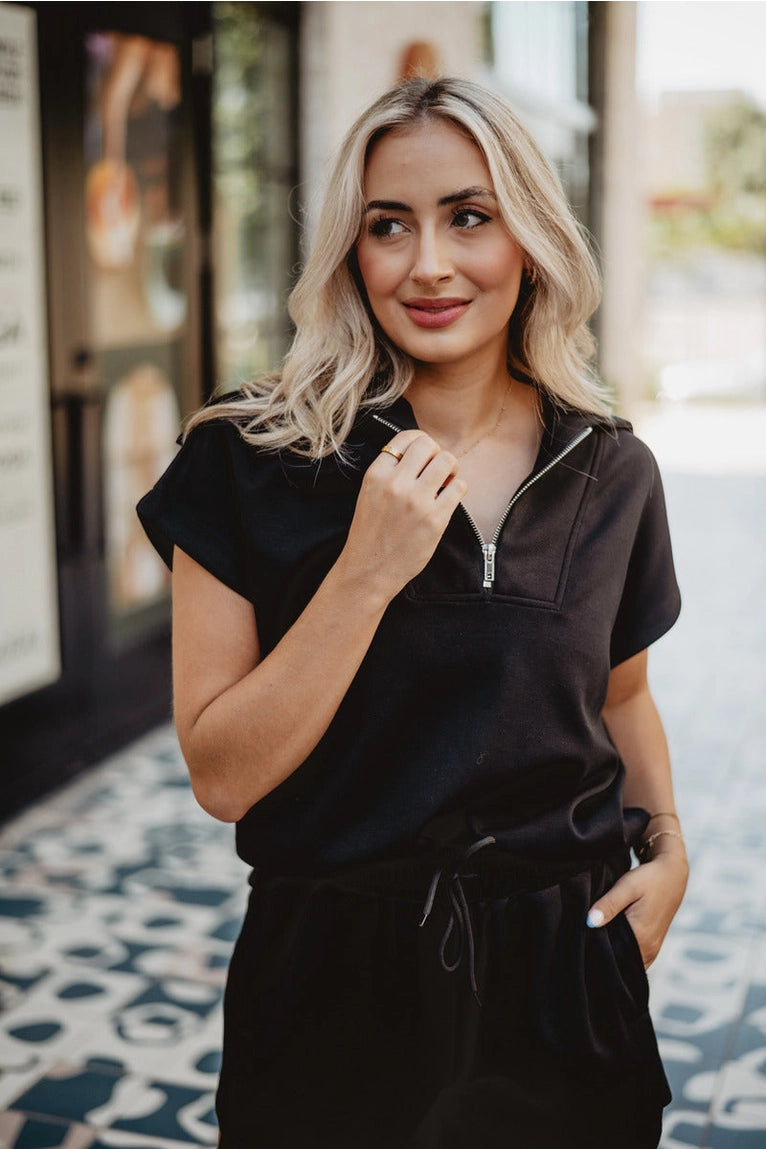 Black Scuba Quarter Zip Top