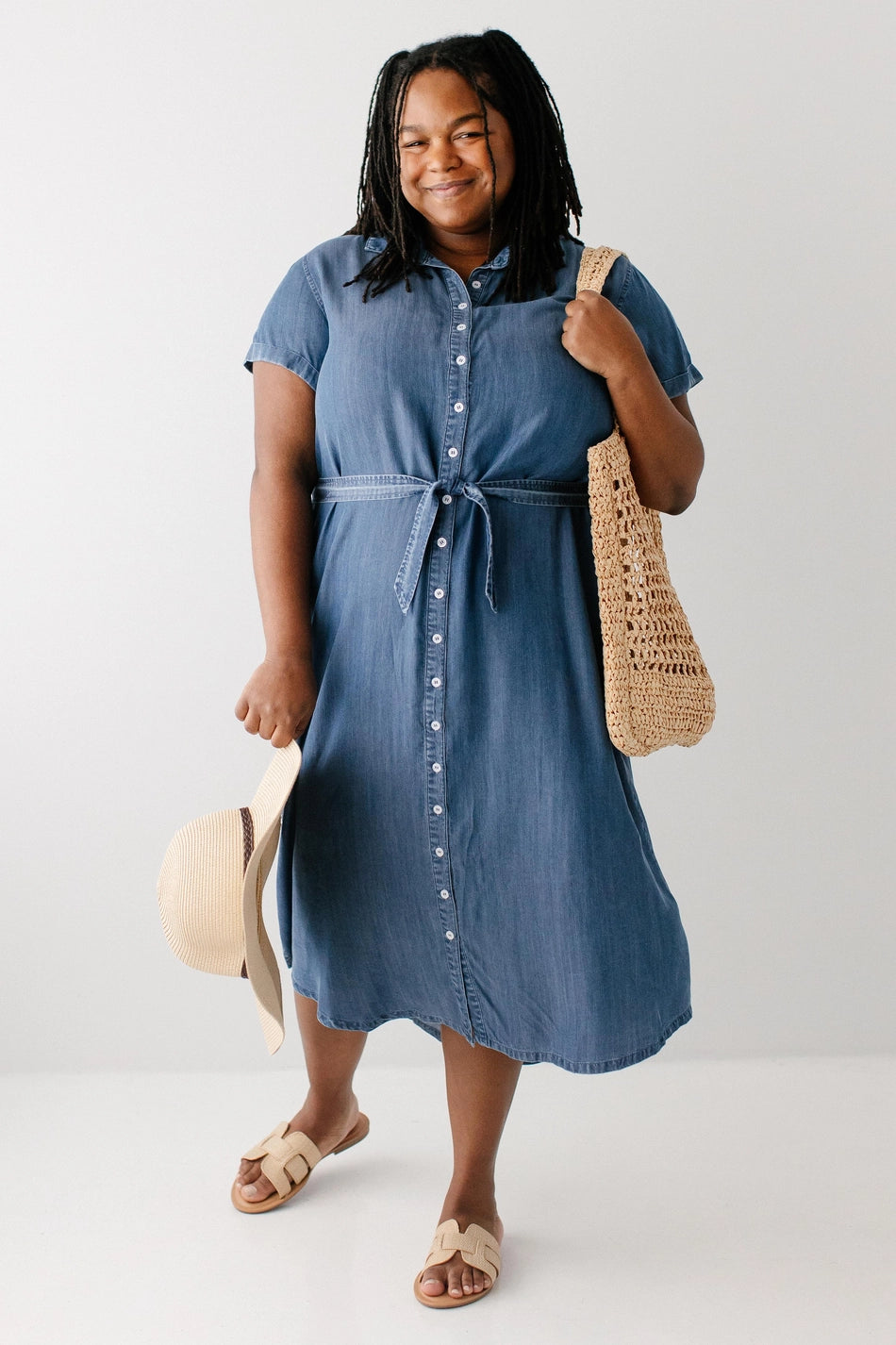Chambray Button Down Midi Dress