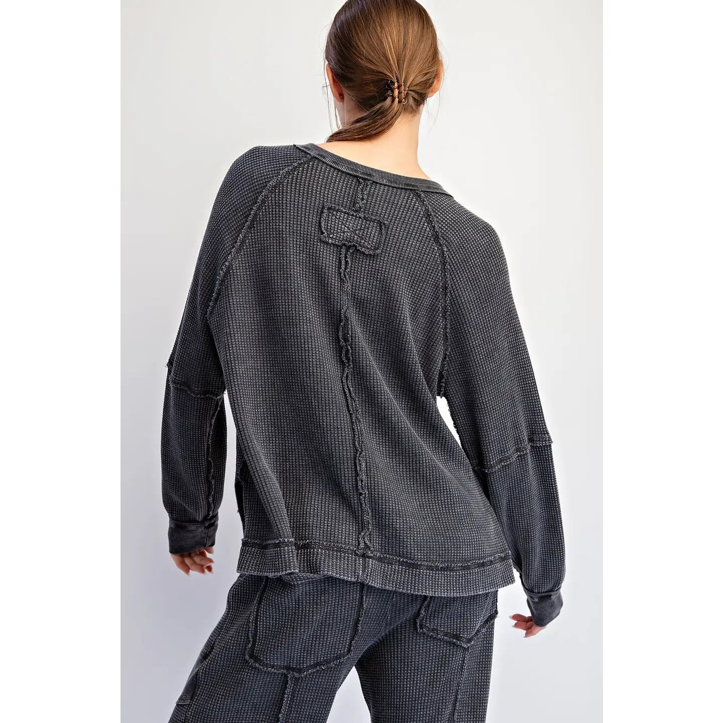 Mineral Washed Waffle Raglan Long Sleeve Top