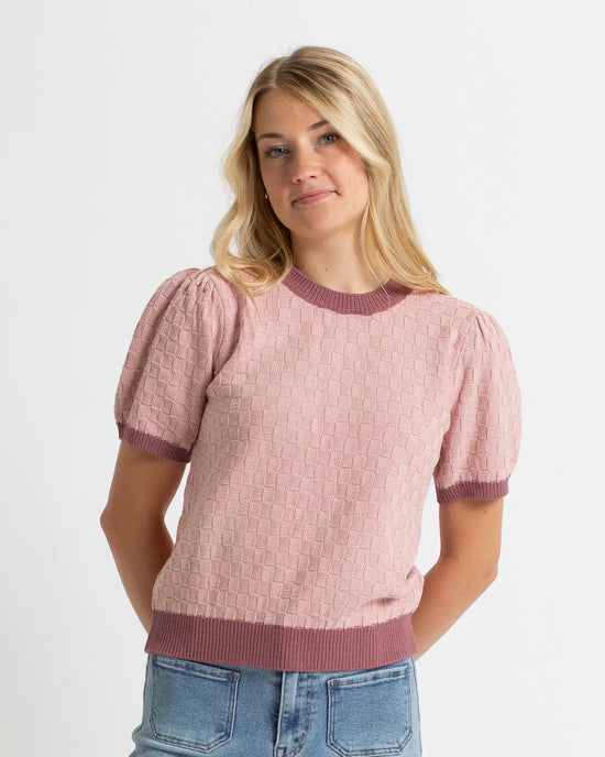 Textured Short Sleeve Sweater | Pale Mauve
