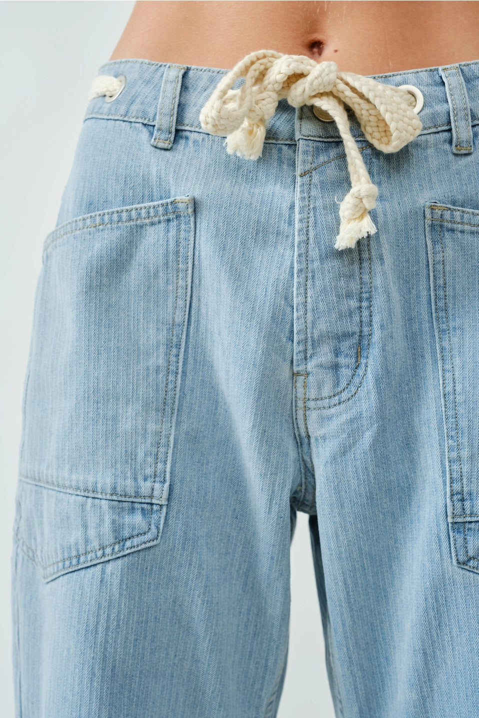 Barrel Denim Drawstring Pants | LIGHT JACQUARD