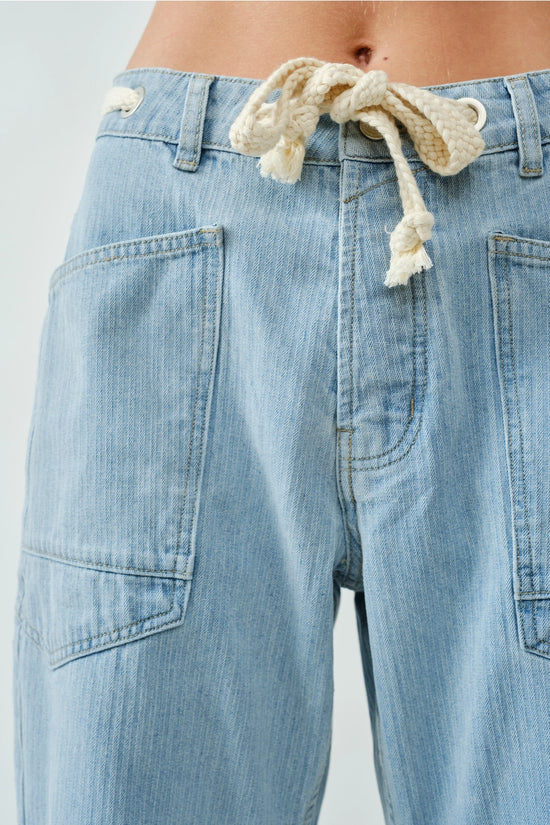 Barrel Denim Drawstring Pants | LIGHT JACQUARD