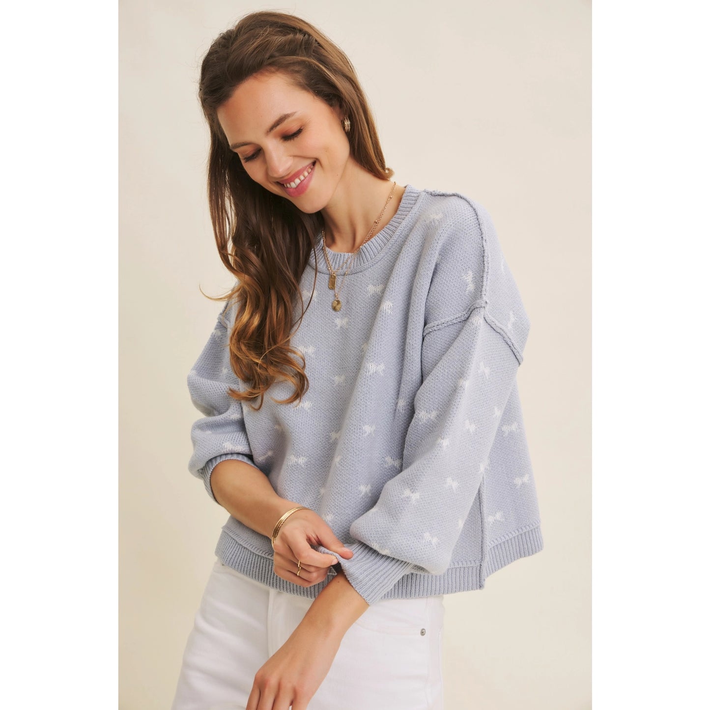 Jacquard Balloon Sleeve Sweater