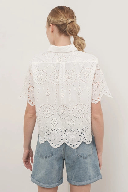 Scallop Edge Lace Button Down
