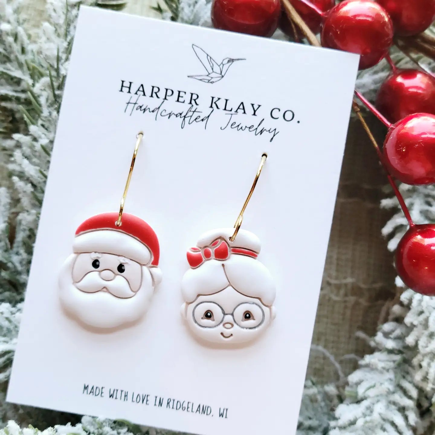 The Santa + Mrs Claus Set - Polymer Clay Christmas Earrings
