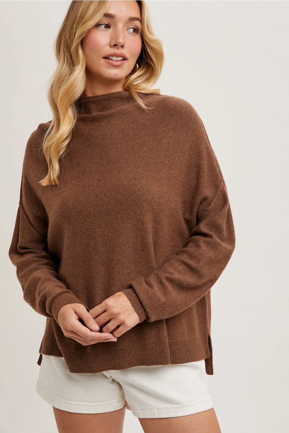 Oversized Slouch Neck Sweater - Mocha