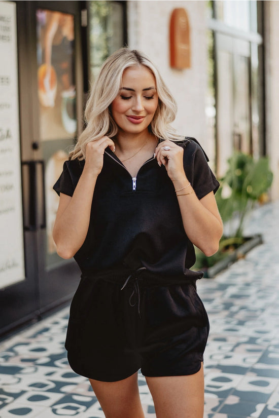 Black Scuba Quarter Zip Top