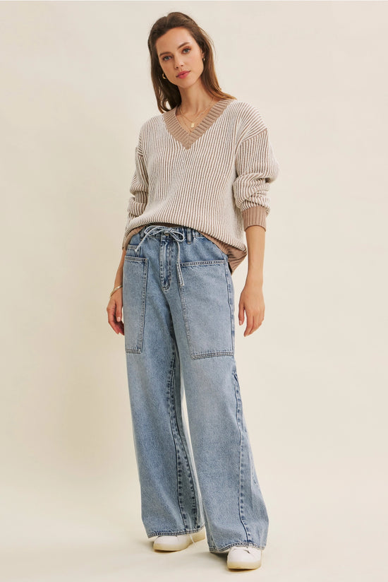 Two Tone Chenille Ribbed Sweater | Toffee
