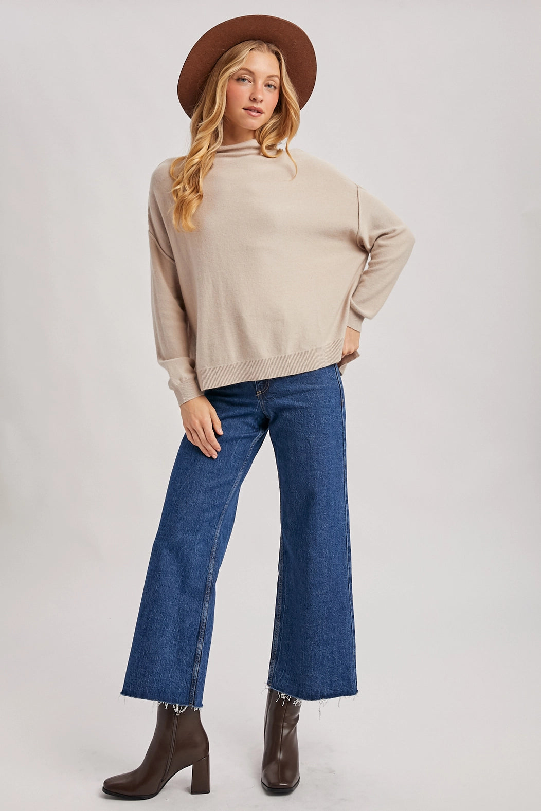 Oversized Slouch Neck Knit Sweater | Oatmeal