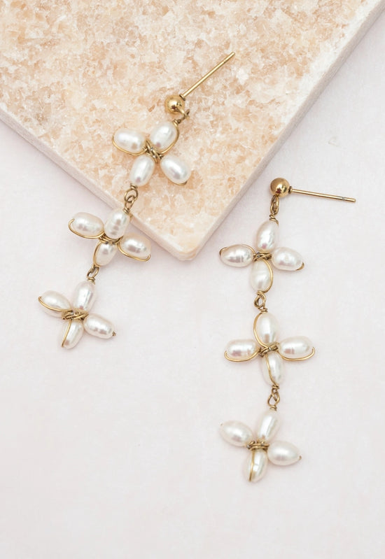 Load image into Gallery viewer, Pearl Bloom Drop Earrings
