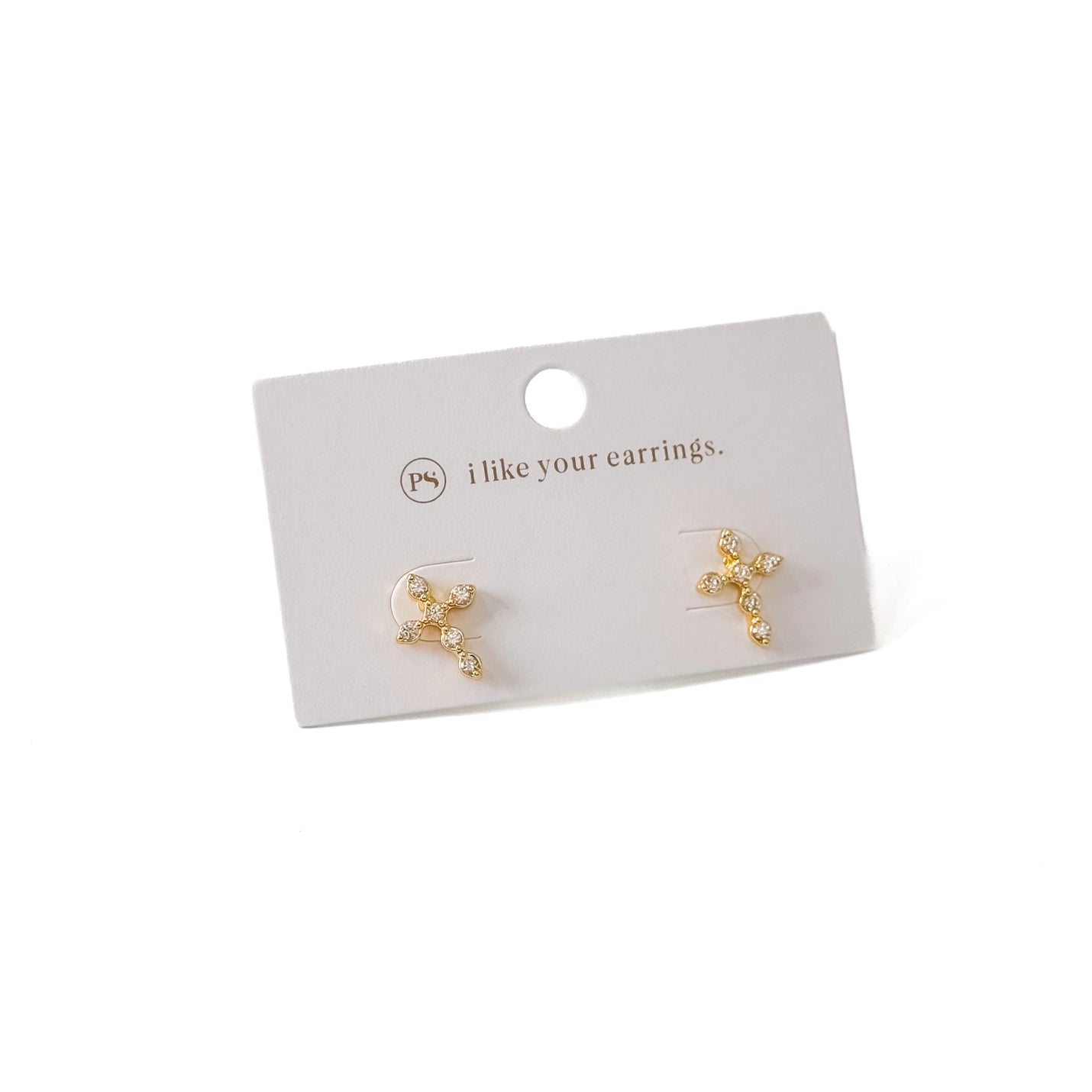 Diamond Cross Stud Earrings | Gold