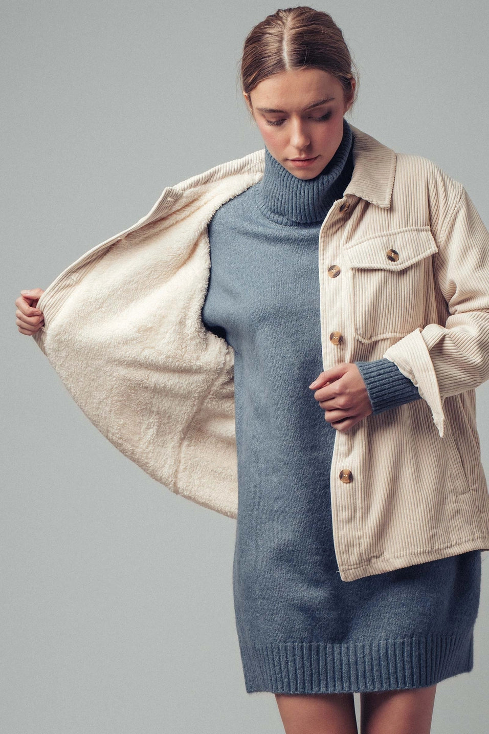 Oversized Sherpa Lined Corduroy Shacket