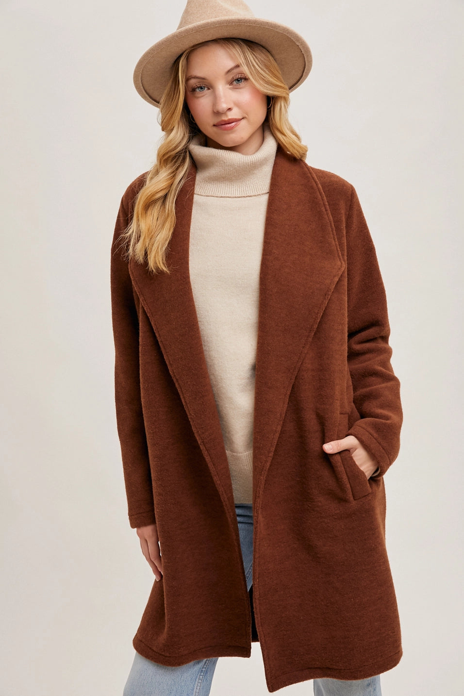 Open Front Knit Coat-Jacket | Chestnut