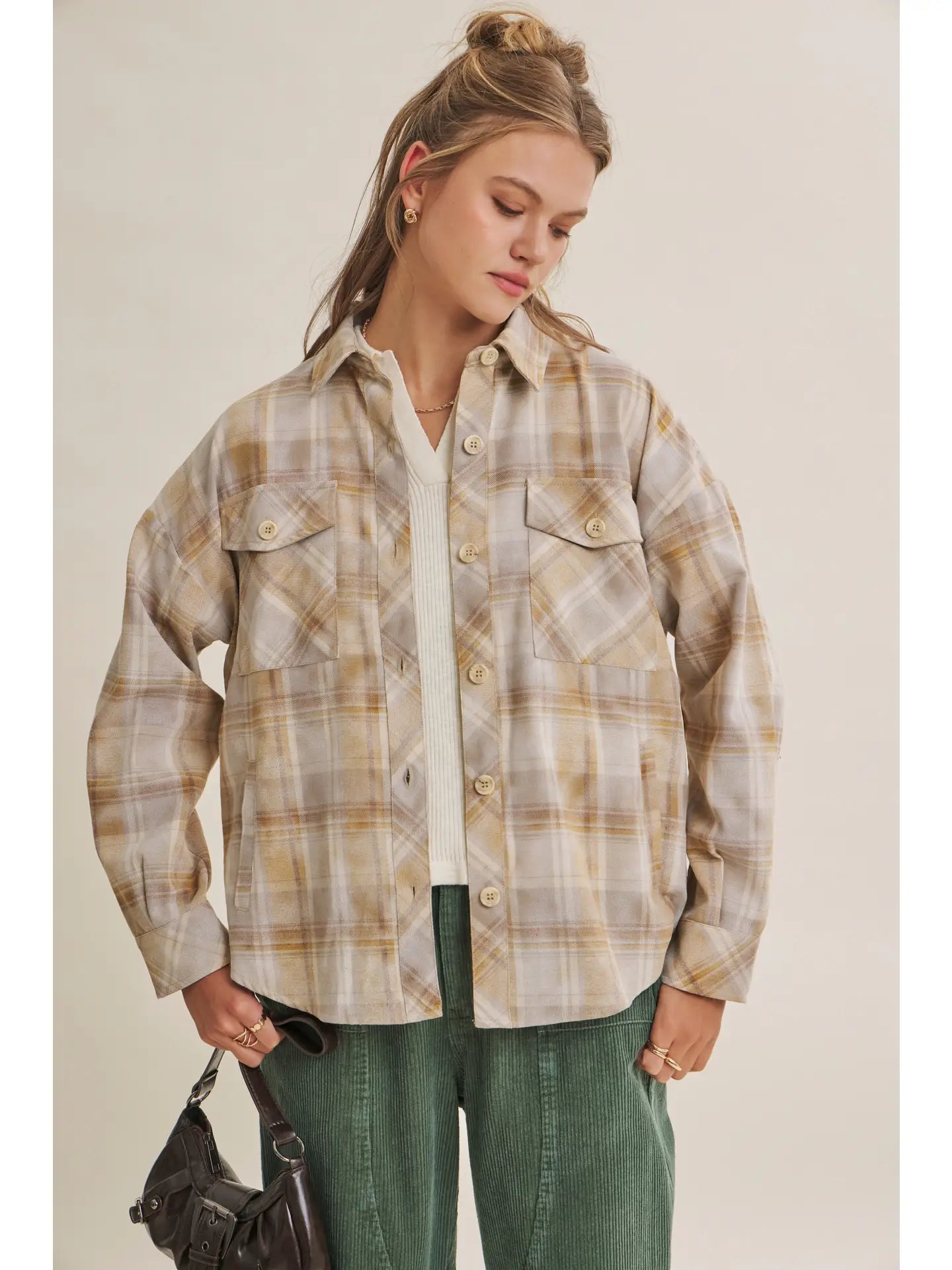 Western Casual Plaid Button-Down Shacket with Pockets