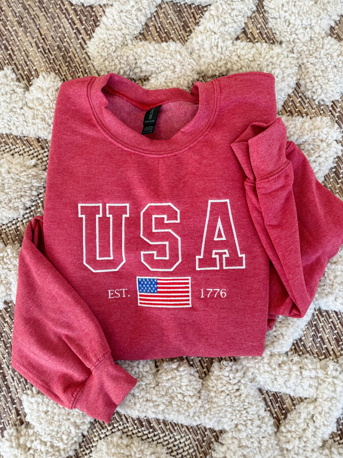 USA Embroidered Crewneck | Red
