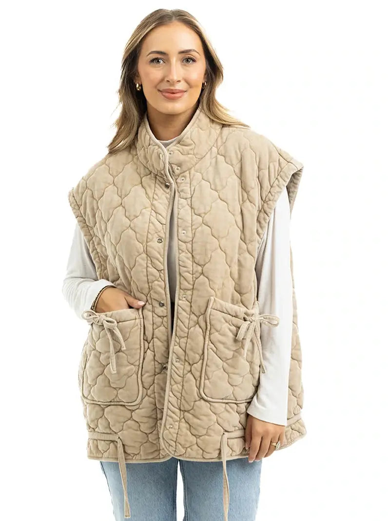 Beige Oversized Quilted Vest