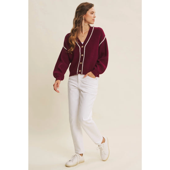 Instant Favorite Contrast Stitch Cardigan | Merlot