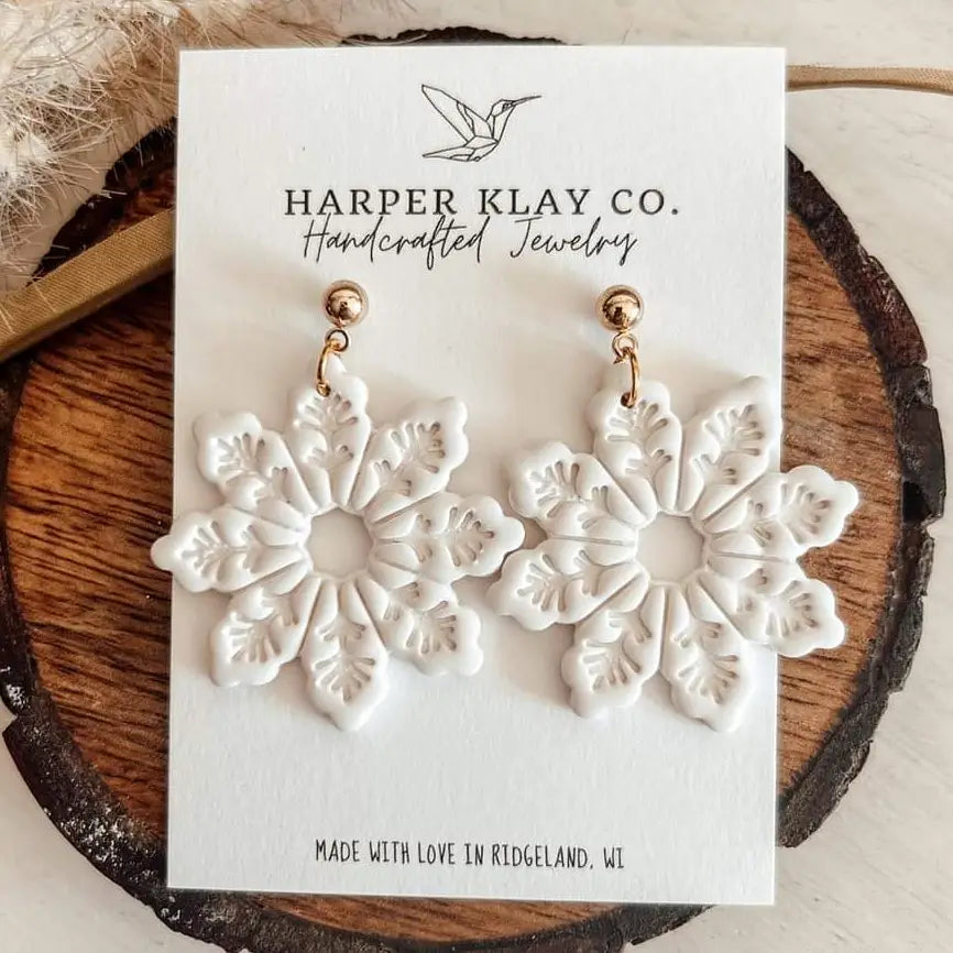 The Snowflake Set - Polymer Clay Winter Earrings