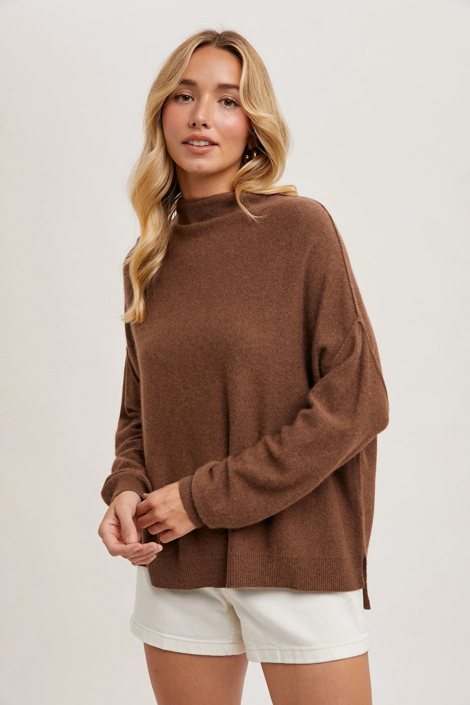 Oversized Slouch Neck Sweater - Mocha