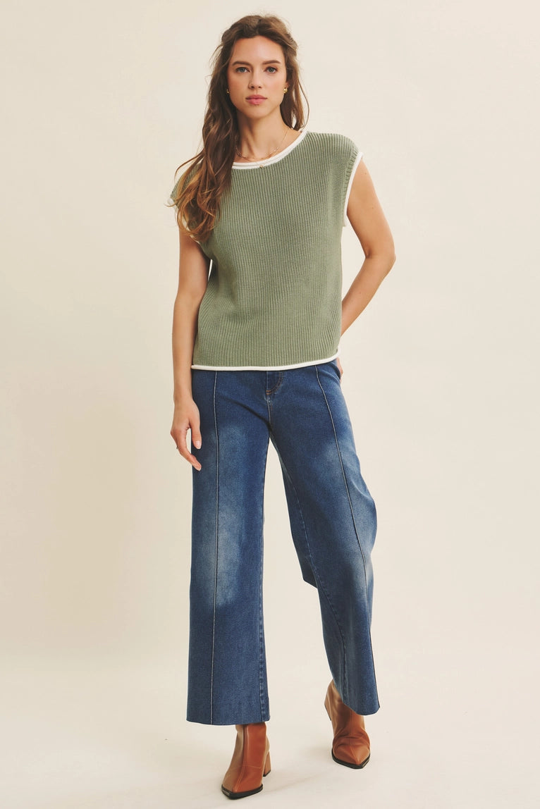 Rolled Edge Knitted Sweater Vest