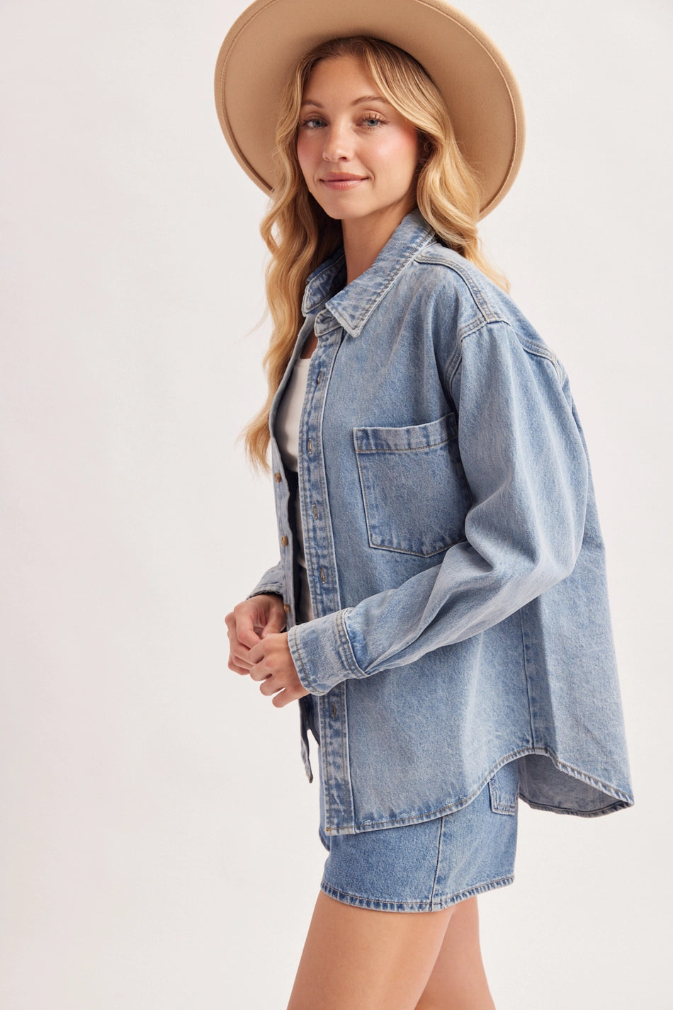 Washed Denim Button Down Shirt