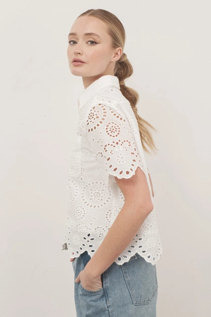 Scallop Edge Lace Button Down