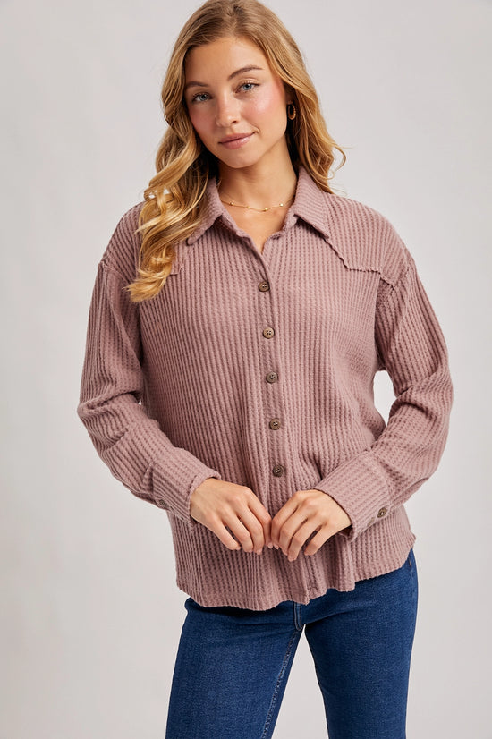 Brushed Waffle Button Up | Mauve