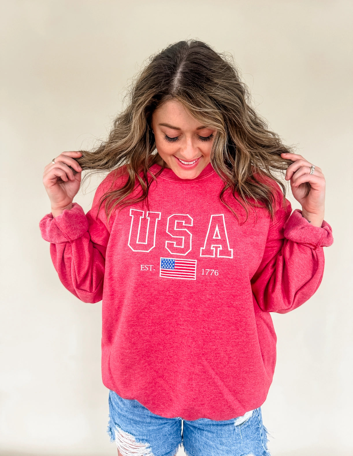 USA Embroidered Crewneck | Red