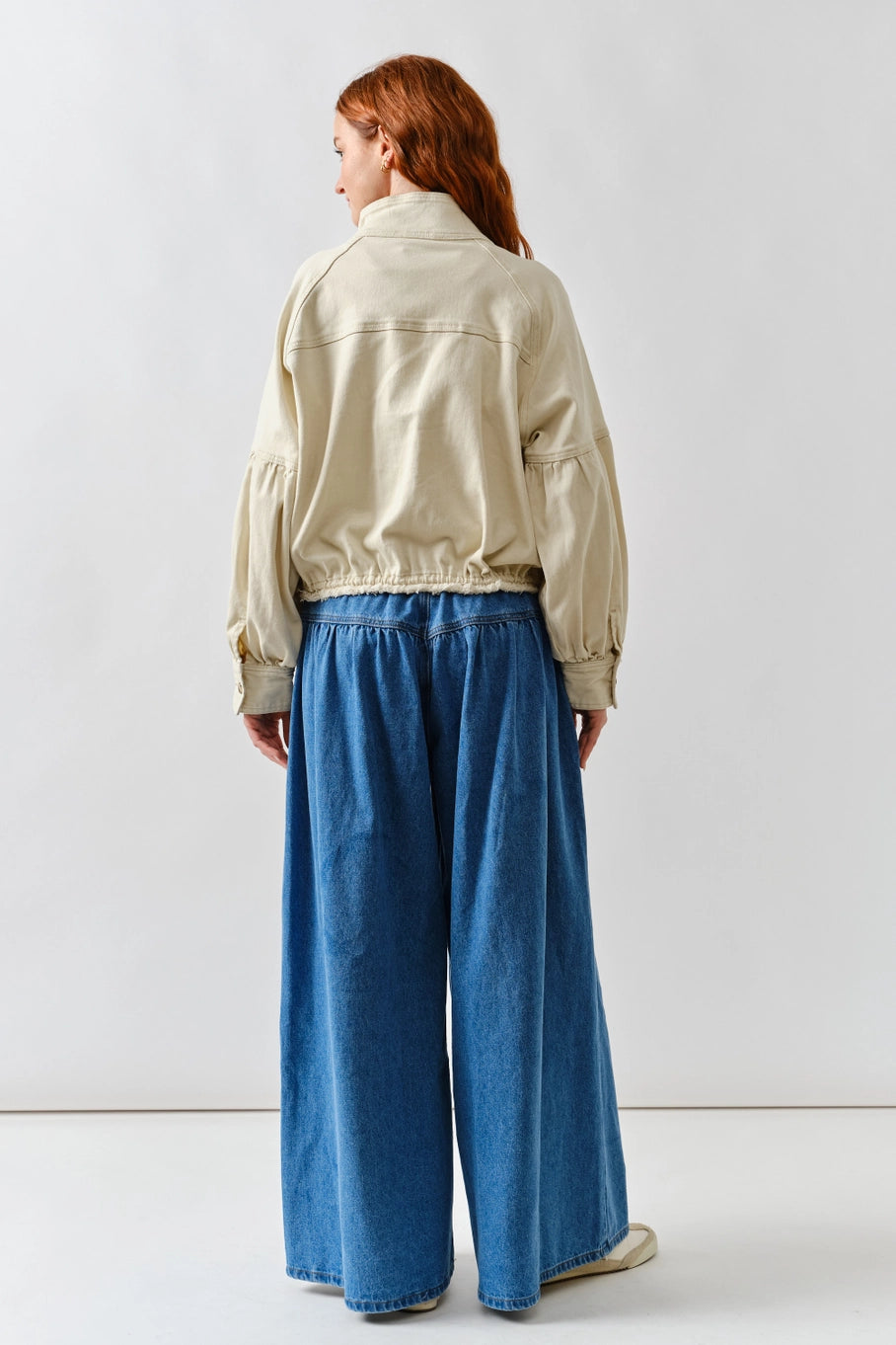 Balloon Sleeve Twill Drawstring Jacket
