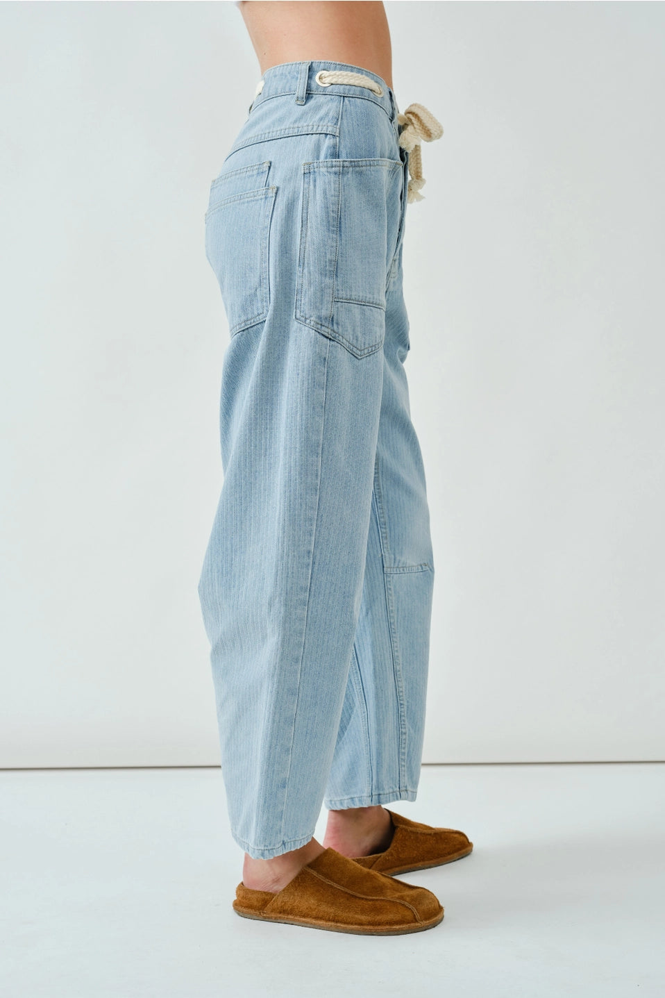 Barrel Denim Drawstring Pants | LIGHT JACQUARD