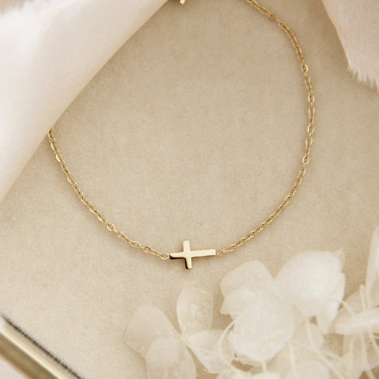 Dainty Sideways Cross Bracelet | Multiple Metal Colors