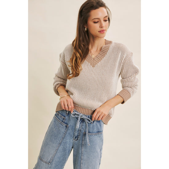 Two Tone Chenille Ribbed Sweater | Toffee