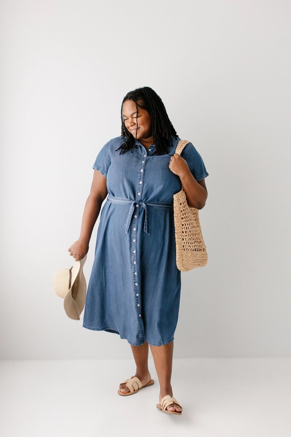 Chambray Button Down Midi Dress