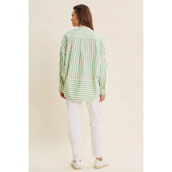 Stripe Button-Down Oversized Shirt | Green/White