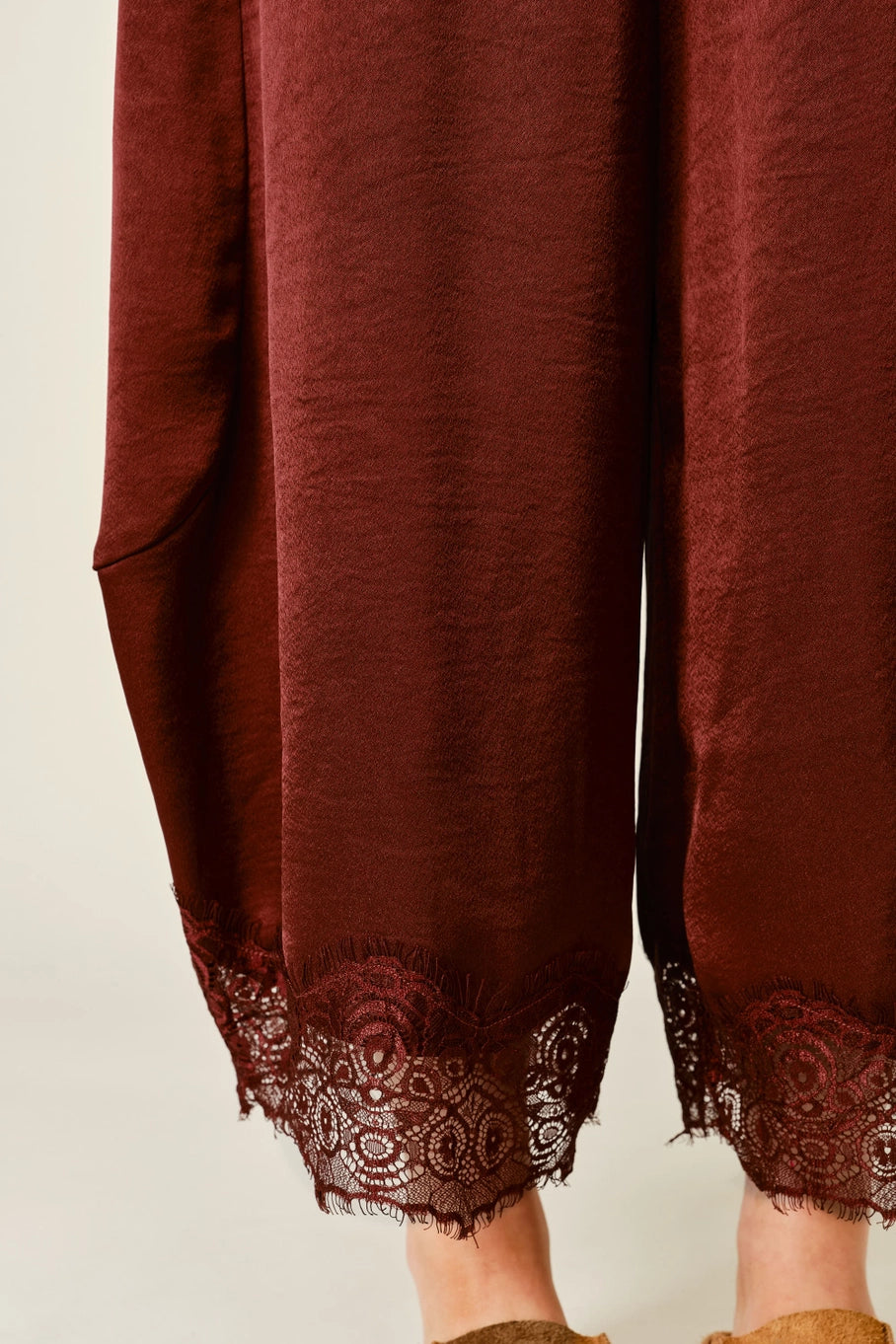 Lace Satin Drawstring Barrel Pants
