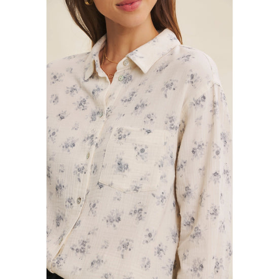Floral Cotton Gauze Oversized Button-Down Shirt