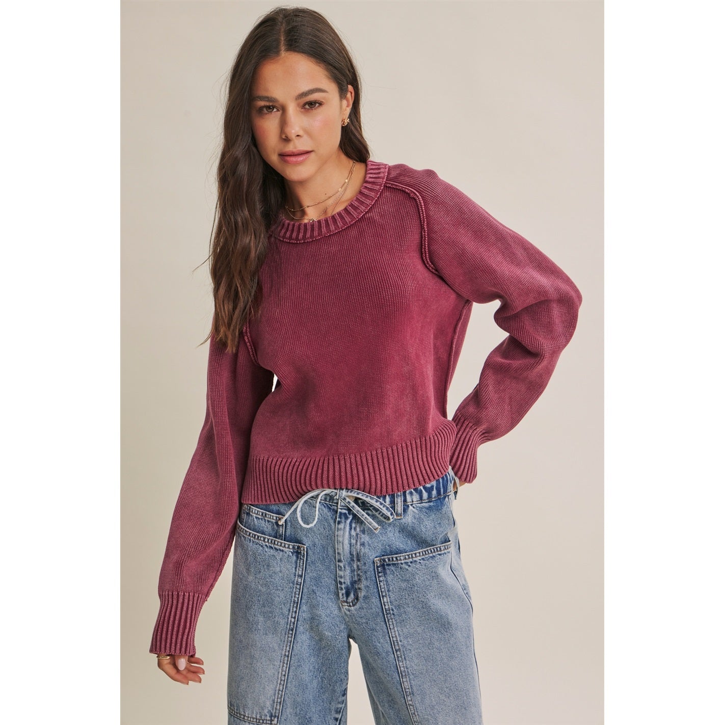 Mineral-Washed Cotton Sweater | Winter Berry