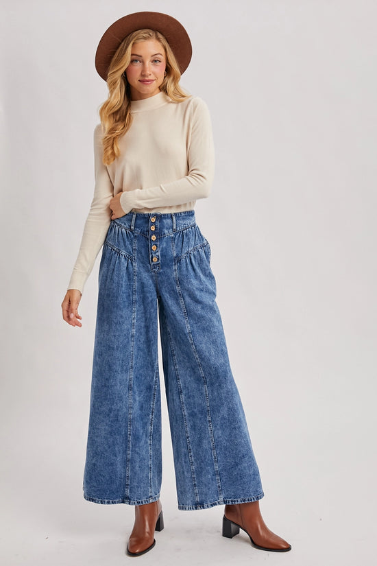 Ribbed Trim Mock Neck Knit Top