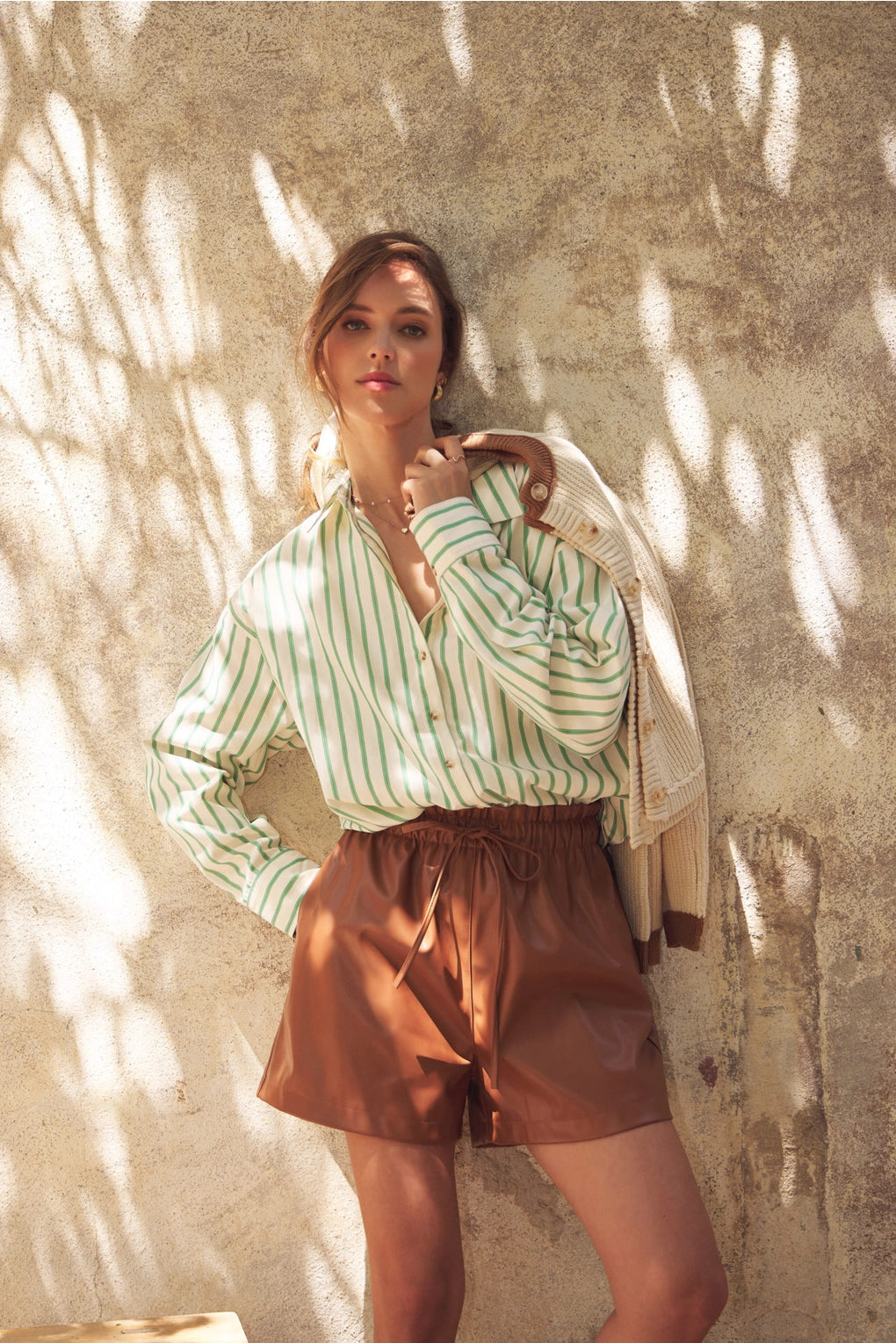 Stripe Button-Down Oversized Shirt | Green/White