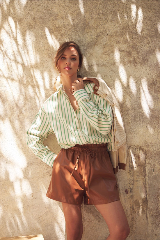 Stripe Button-Down Oversized Shirt | Green/White – The