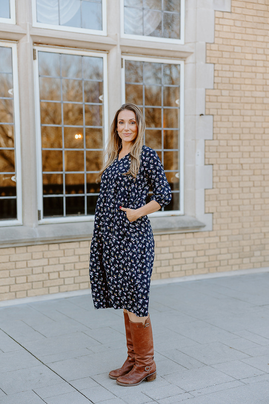 Load image into Gallery viewer, Long Sleeve Tier Dress - Navy Floral
