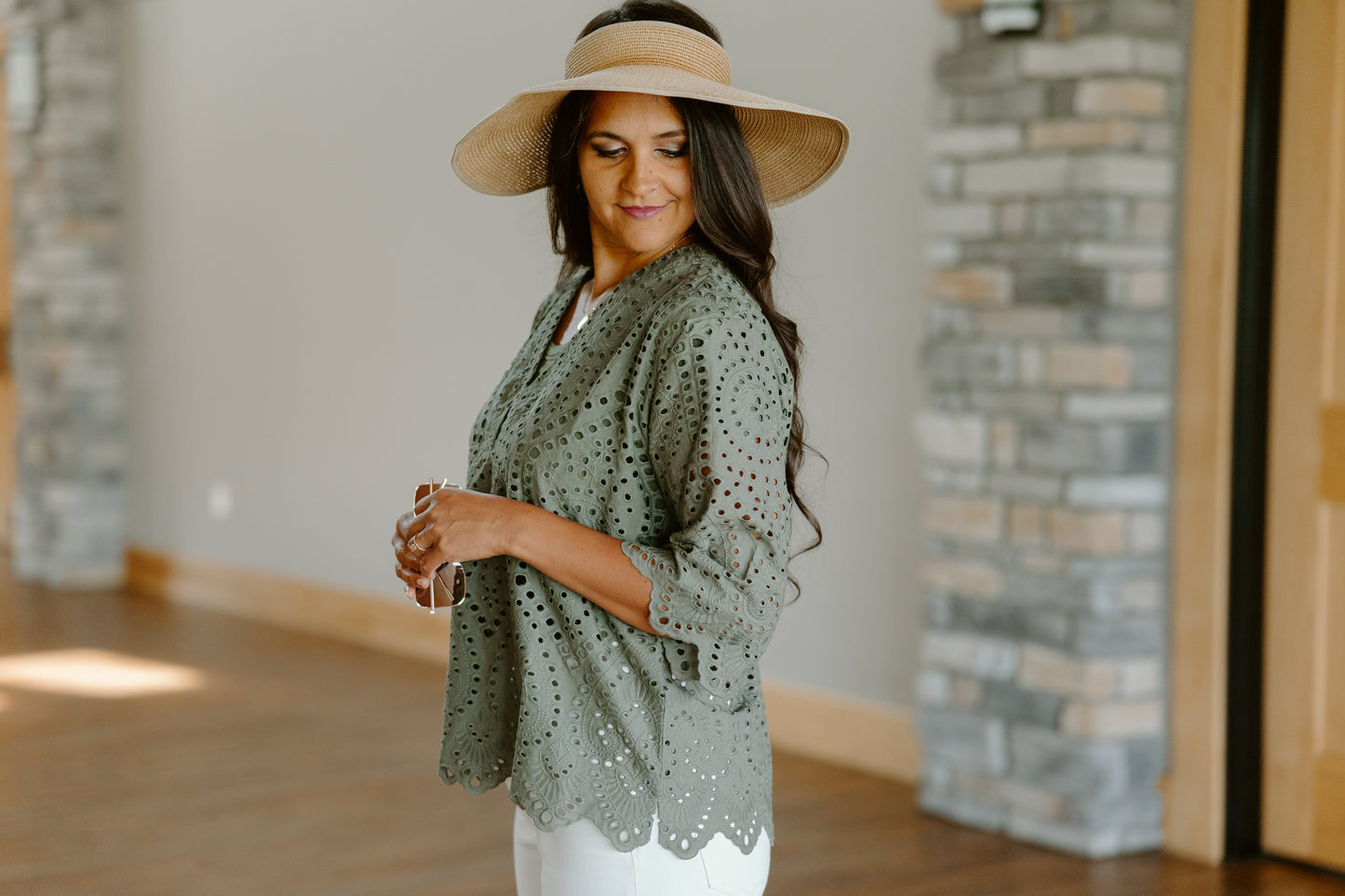Load image into Gallery viewer, Lace Flow Blouse - Olive

