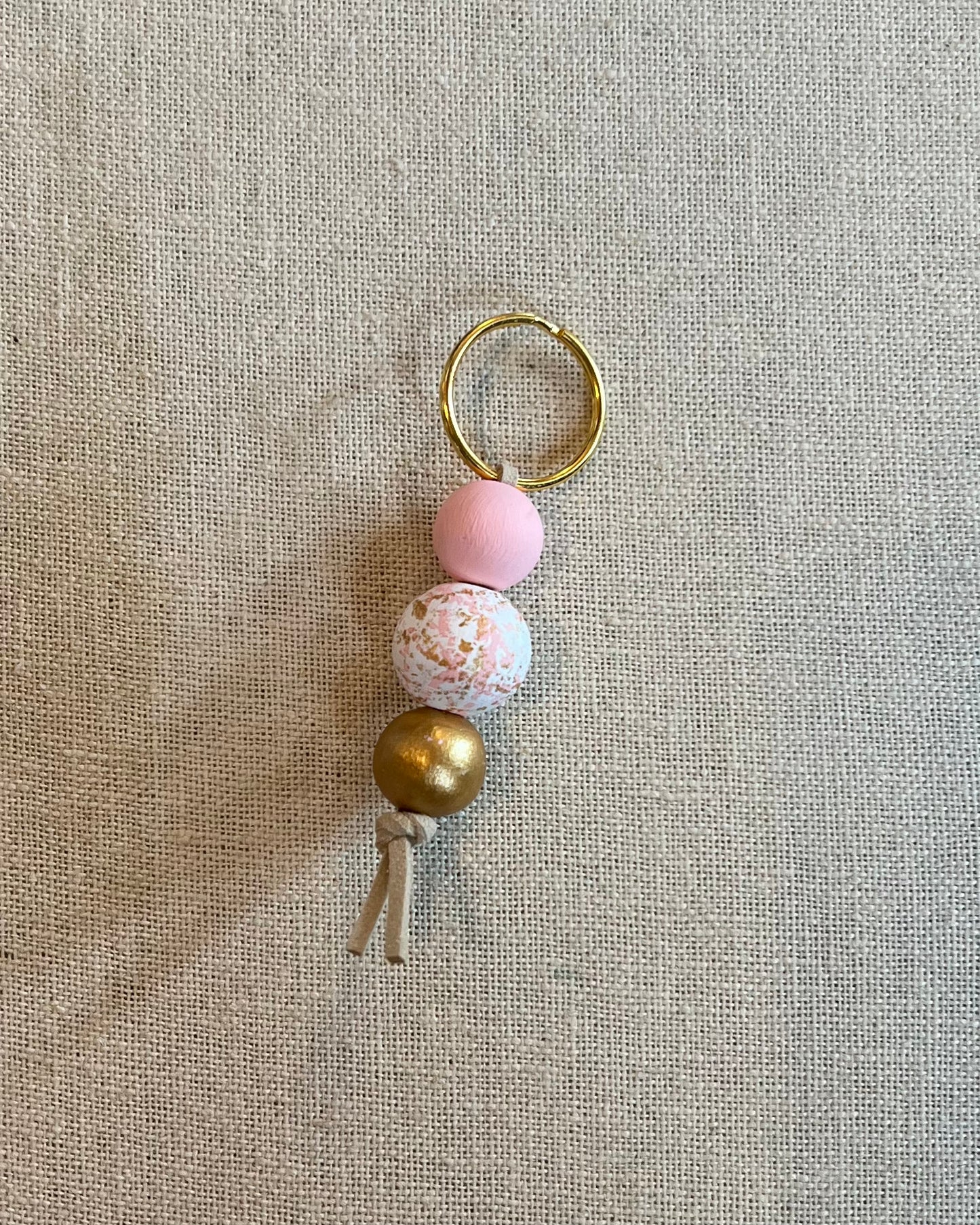 Load image into Gallery viewer, Pink + Gold 3 Bead Keychain
