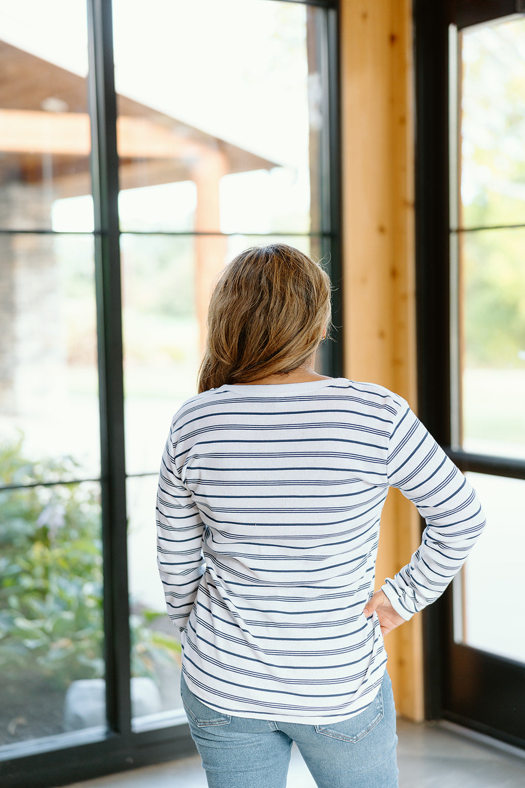 Long Sleeve Scoop Neck Tee - Marine Stripe