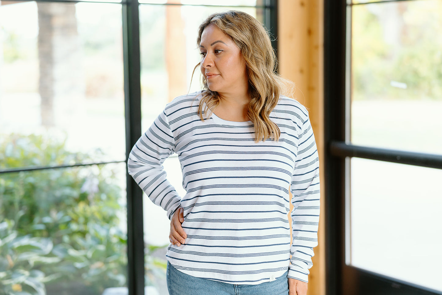 Long Sleeve Scoop Neck Tee - Marine Stripe