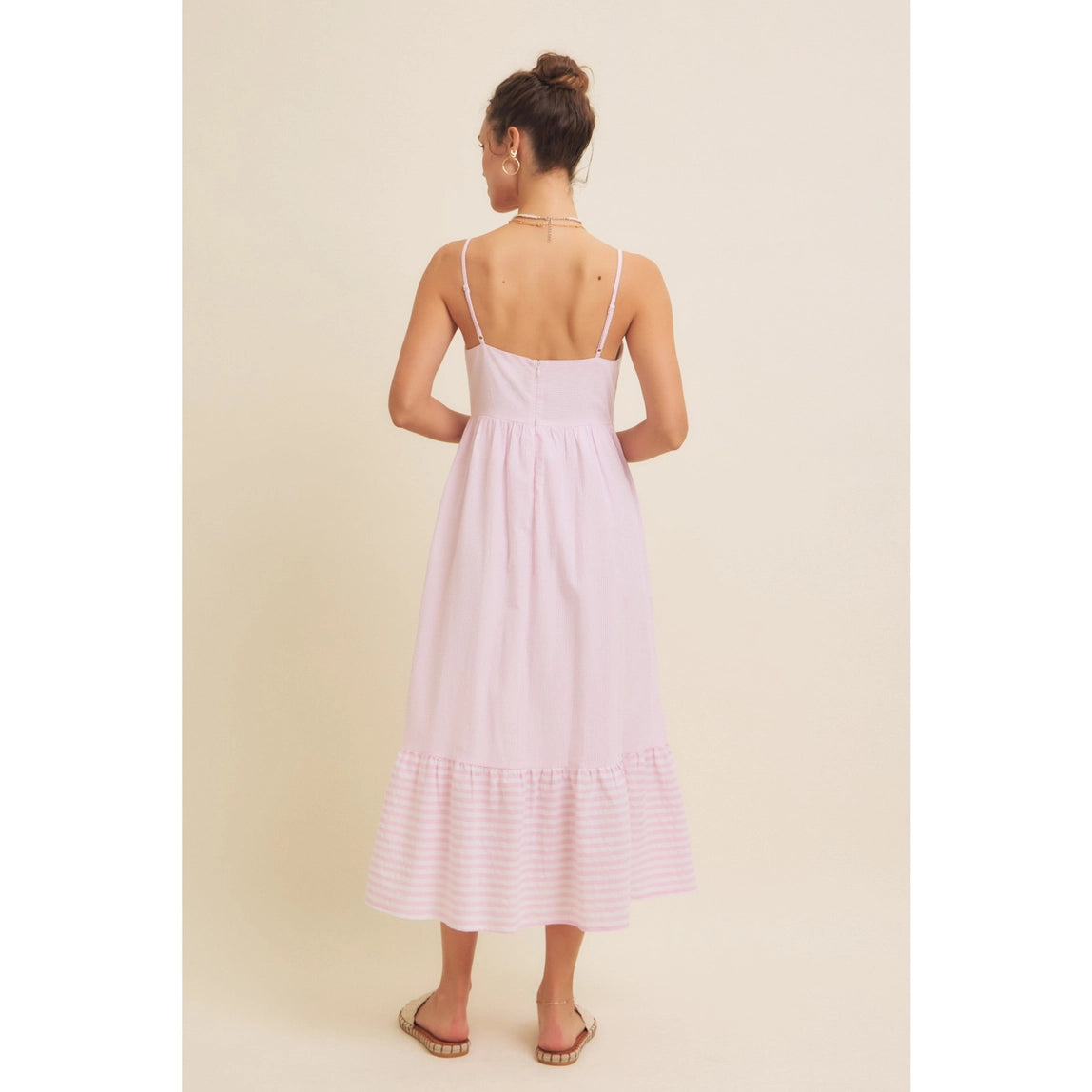 Perfect Pastel Embroidered Stripe Midi Dress