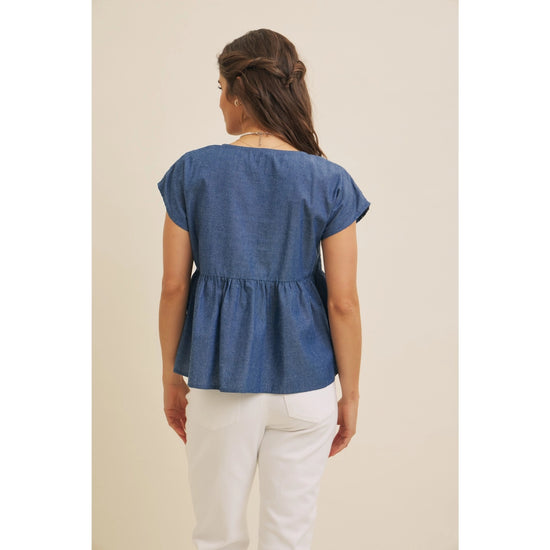 Embroidered Babydoll Denim Blouse