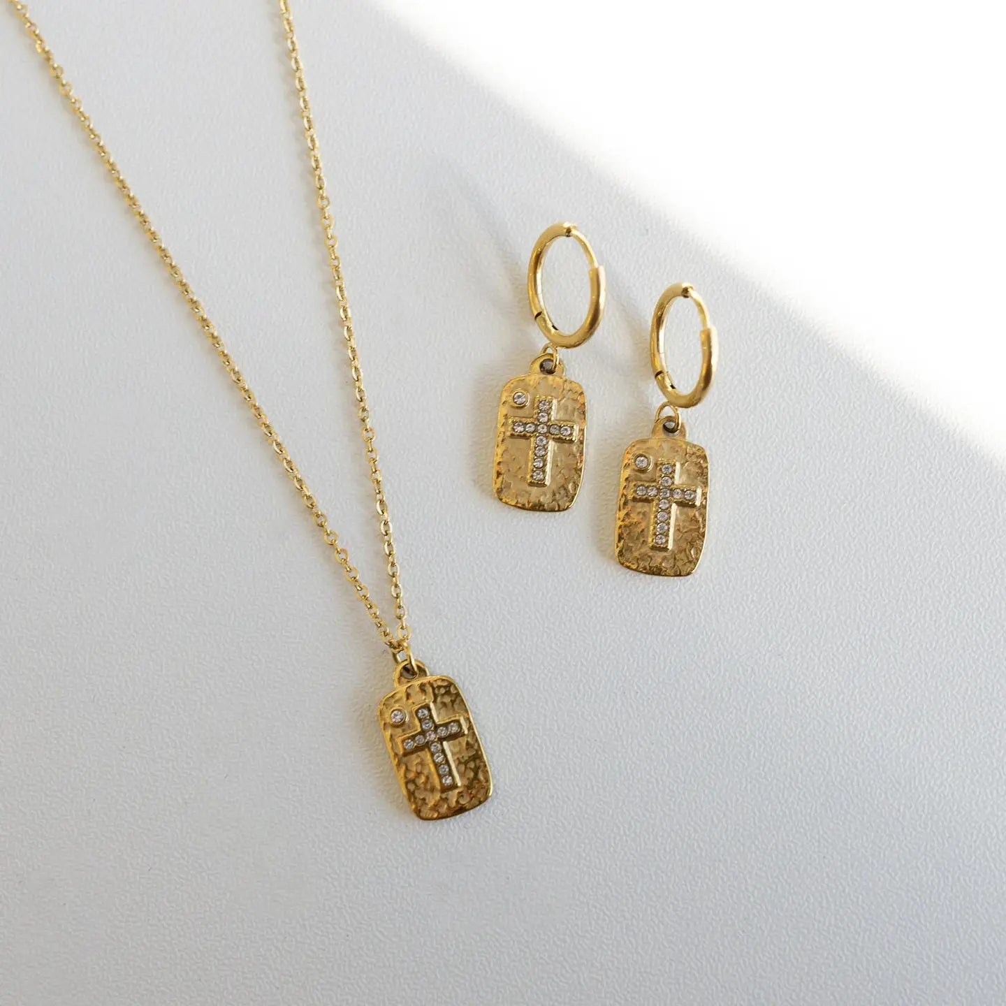 Petite Crystal Cross Pendant Necklace - Gold